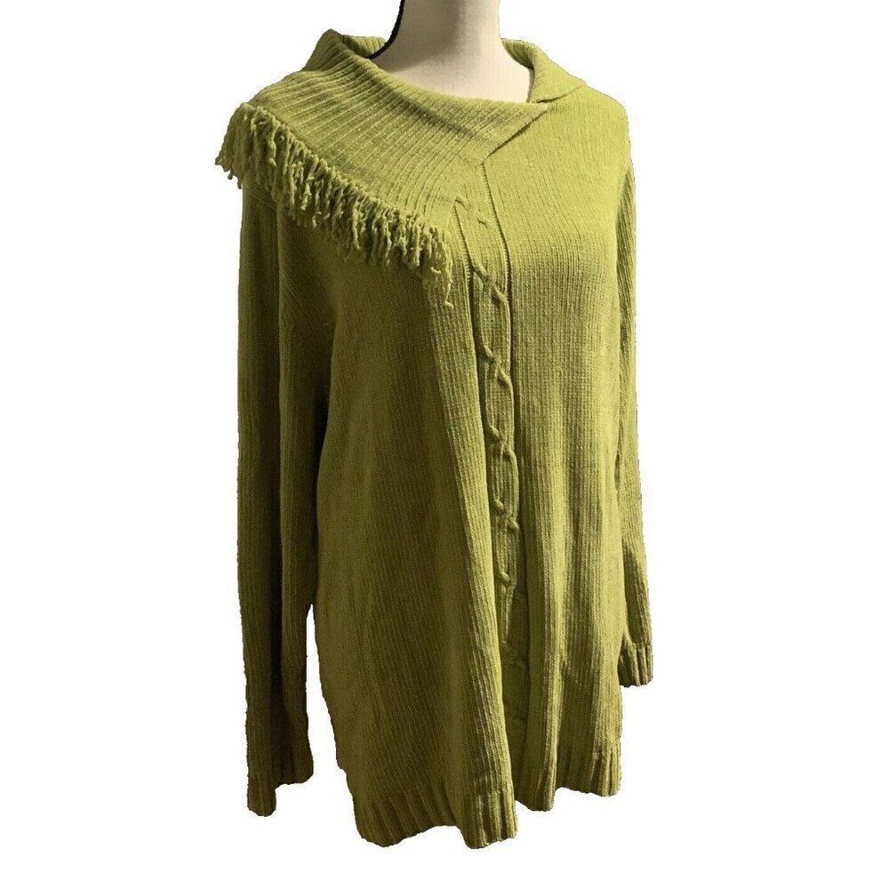 Knit & Pearl Women Cable Knit Sweater Size 1X Green Angel Flap Style Collar - Picture 5 of 12